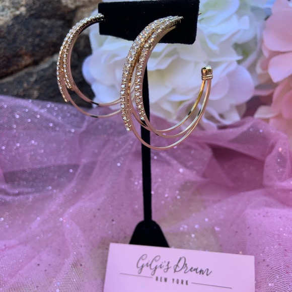 Gold Rhinestone Hoops - Picture 2 of 4